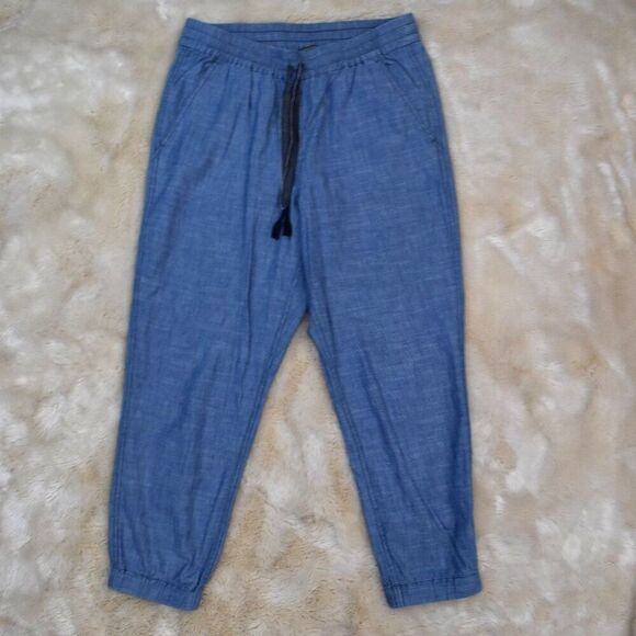 Point Sur Seaside Cotton Pants Sz 6 Blue High Waist Cropped Stretch Waist Comfy - Picture 3 of 11
